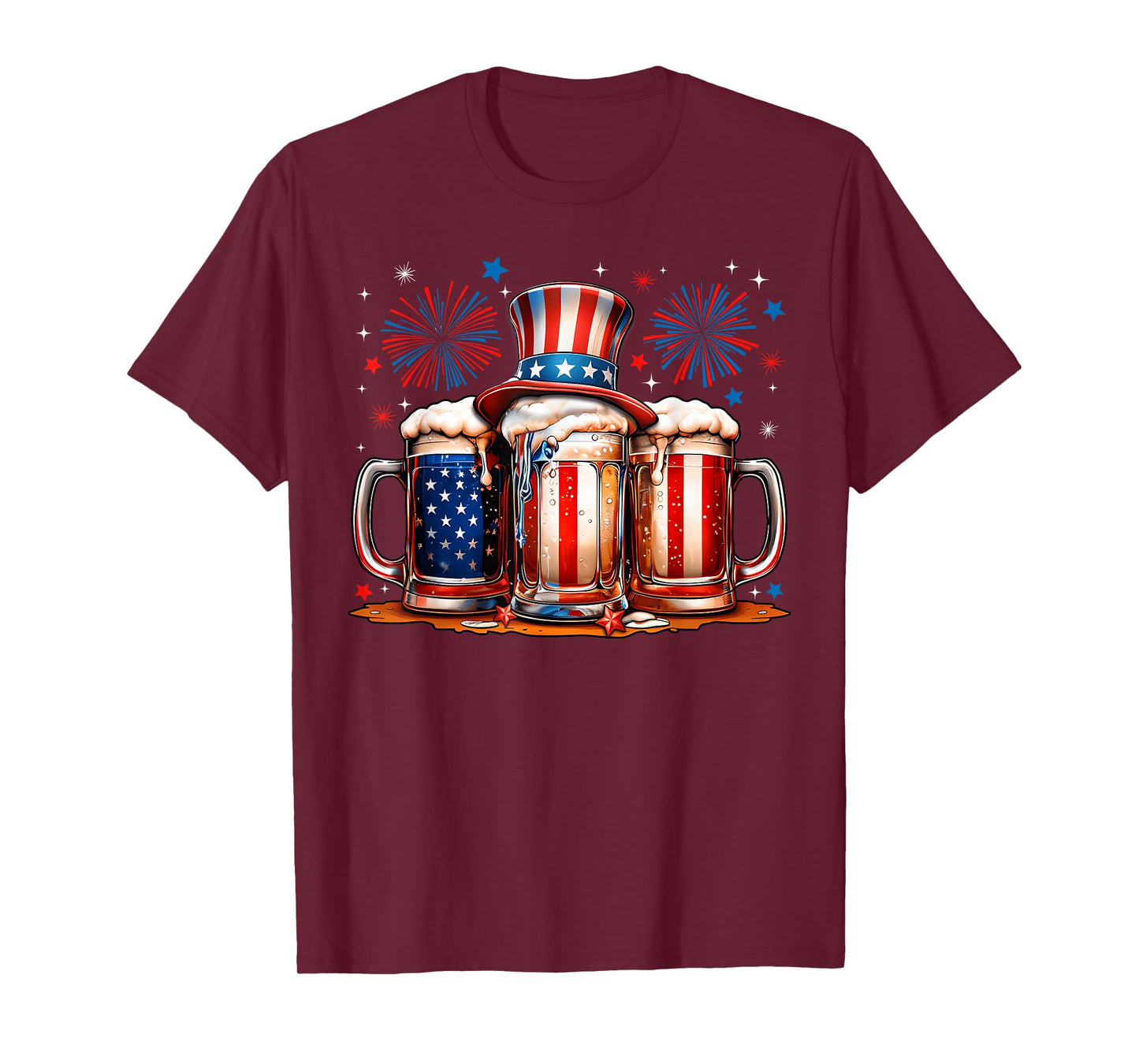 Beer American Flag USA 4th Of July Party Drinking Men Women T-Shirt