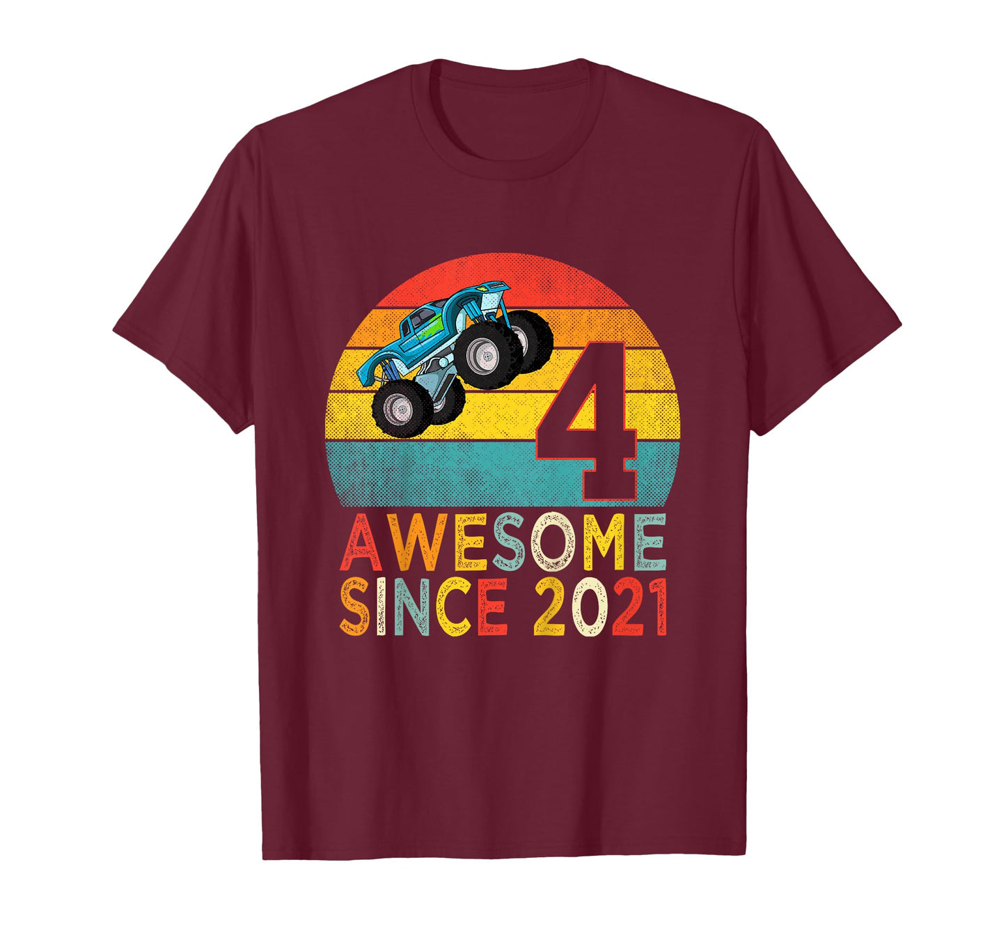 4th Birthday Monster Truck Lover 4 Years Old Vintage Retro T-Shirt