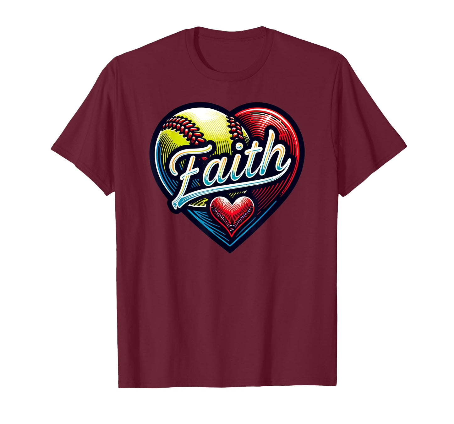 Softball Faith Love - Fun Faith Softball Heart Christian T-Shirt