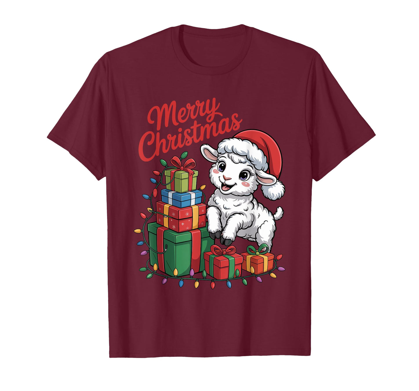 Funny Lamb Santa Hat Animals Lovers Ugly Christmas Pajamas T-Shirt