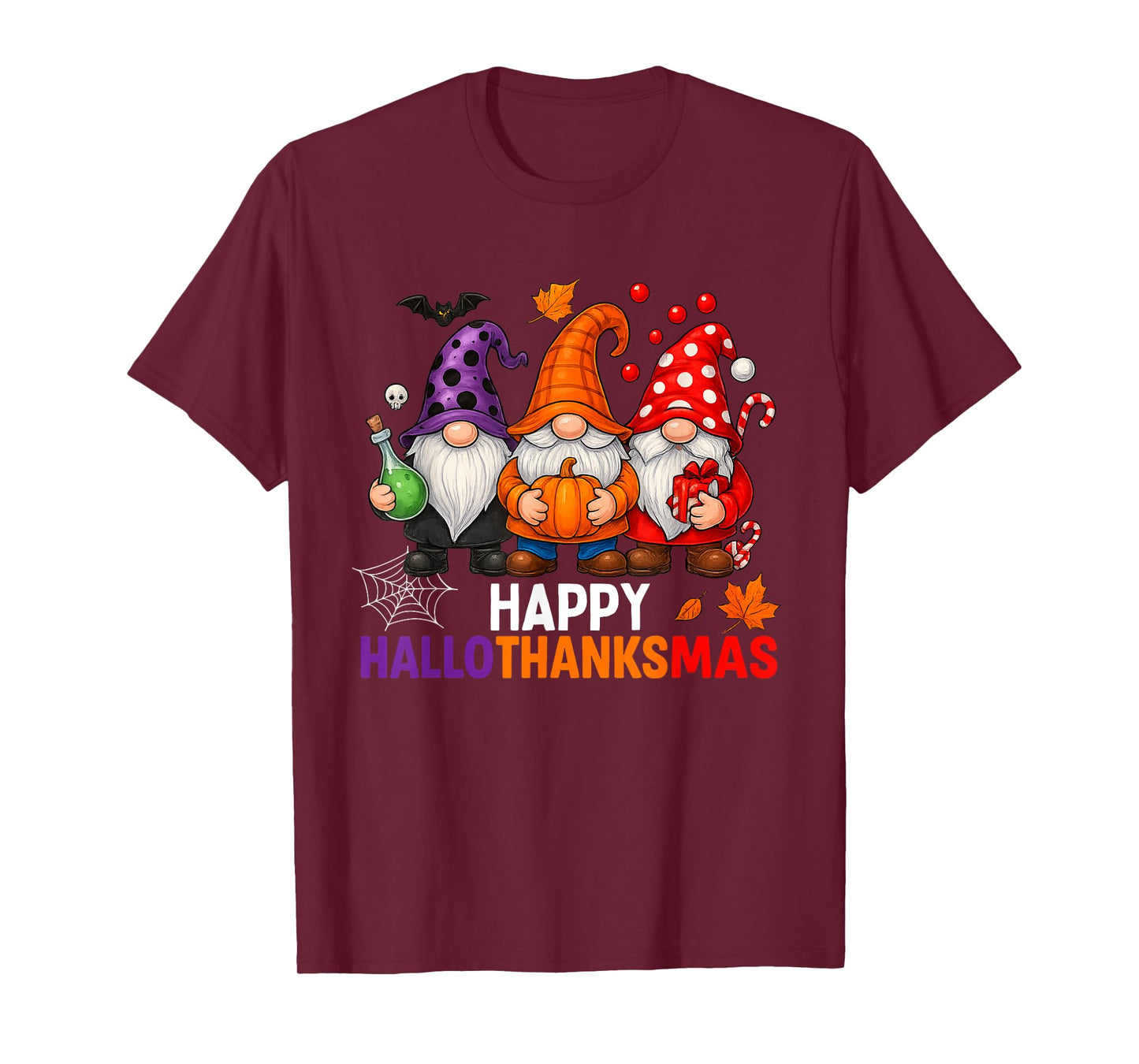 Happy Hallothanksmas Gnomes Lover Halloween Merry Christmas T-Shirt