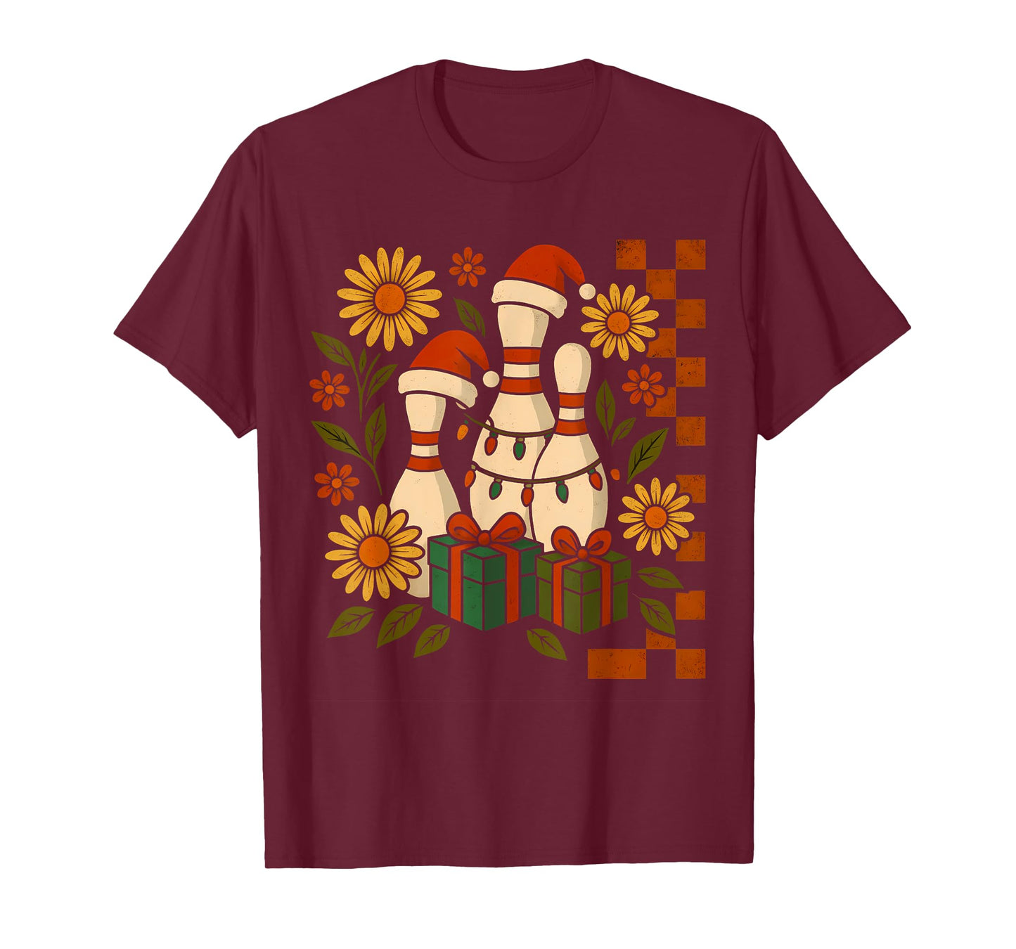 Retro Christmas Bowling Pins Graphic Funny Holiday Design T-Shirt