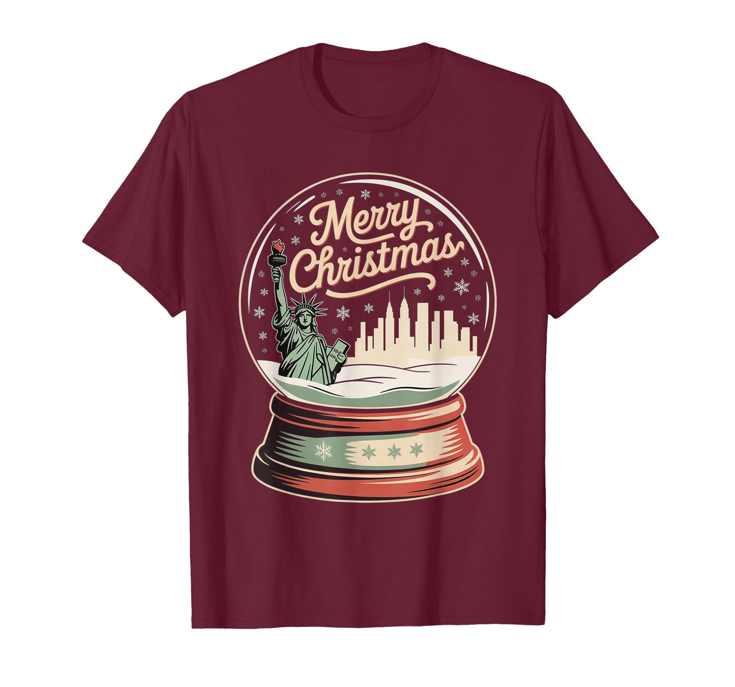 Merry Christmas New York Skyline in Snow Globe Snow Sparkles T-Shirt