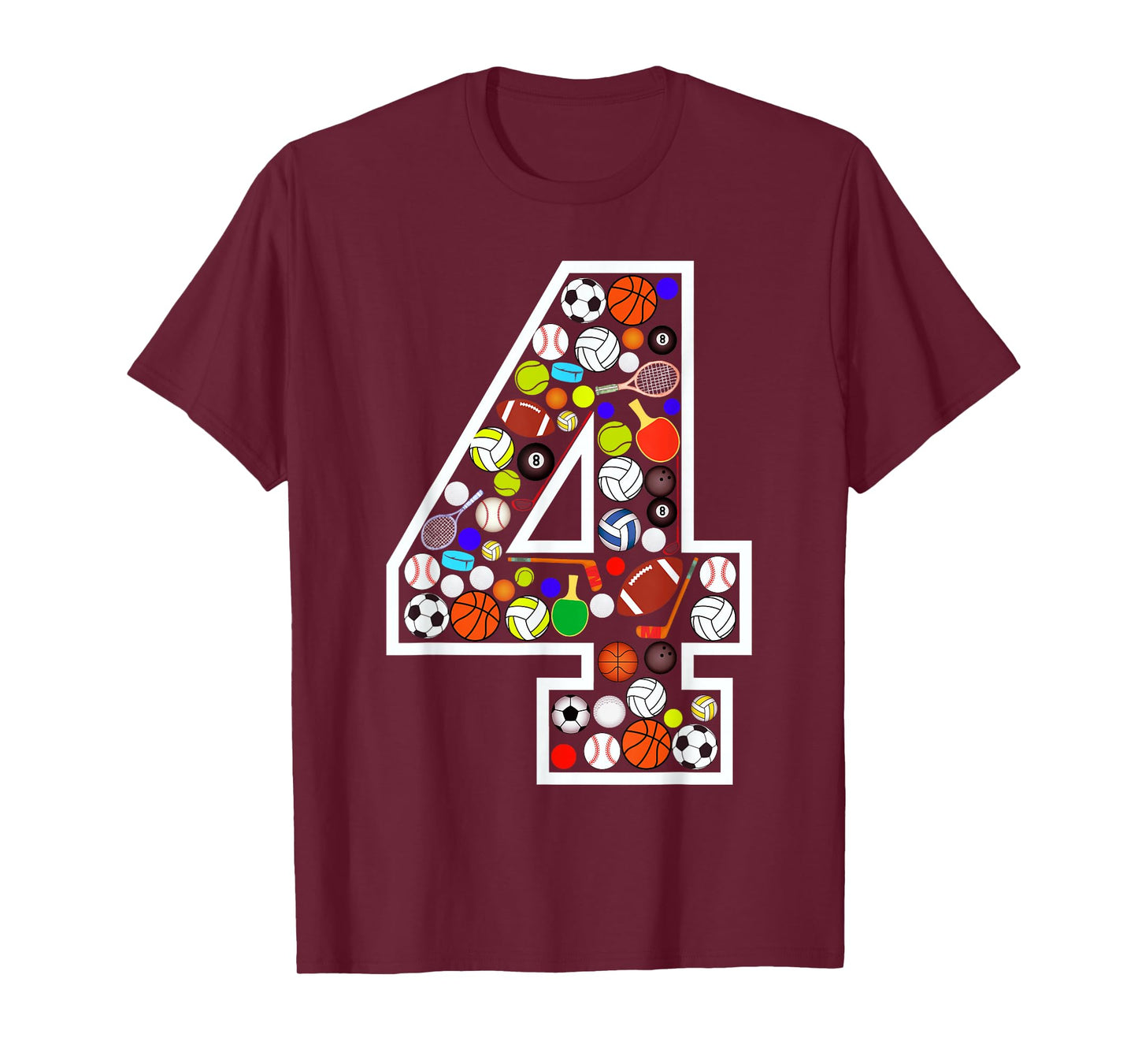 Kids 4th Birthday Sports Big Number Four 4 Year Old Boy T-Shirt