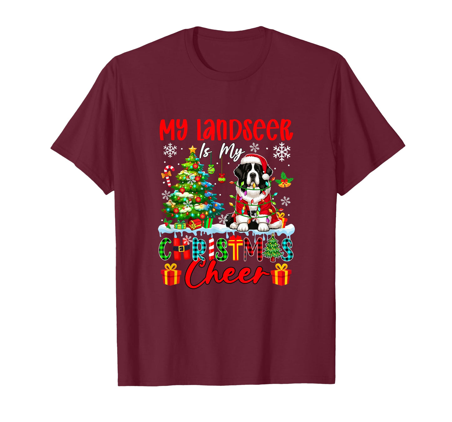 My Landseer is My Xmas Cheer Funny Santa Dog Owner Kids T-Shirt