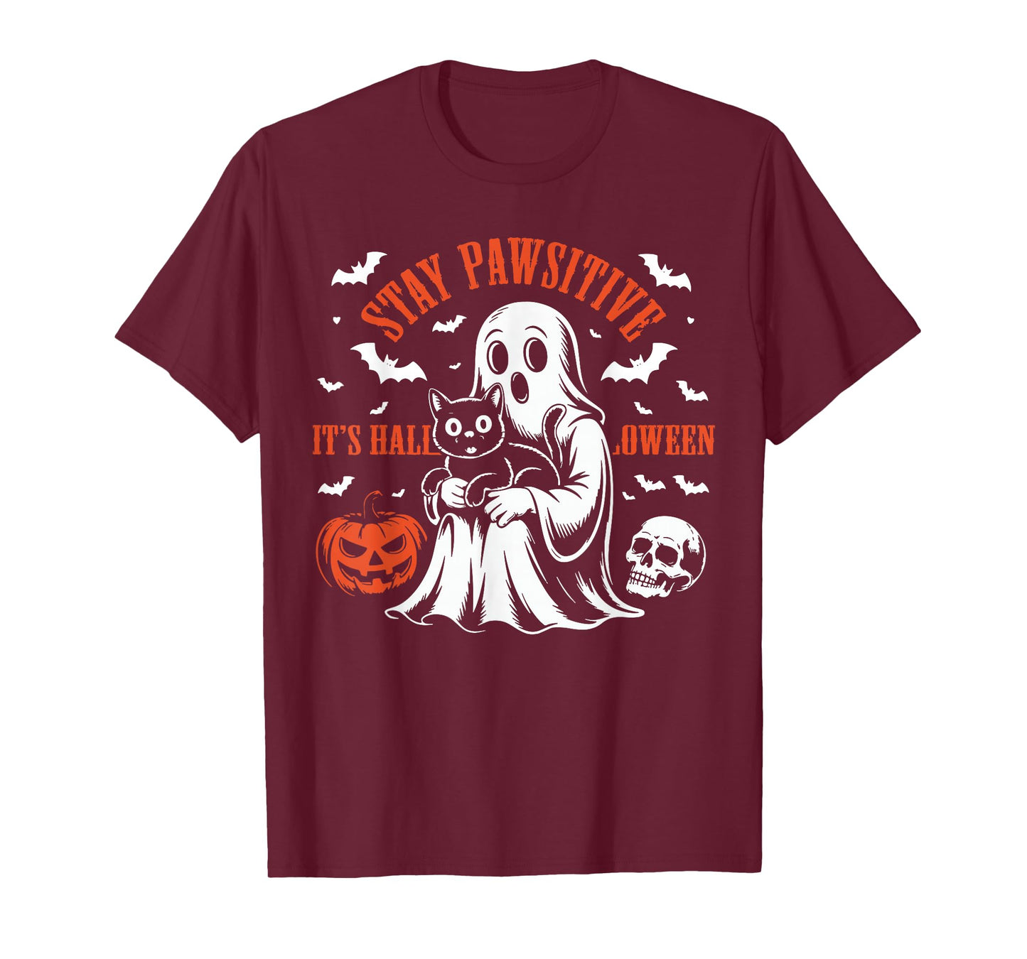 Stay Pawsitive, it’s Halloween Pet Cute Black Cat Ghost Boo T-Shirt