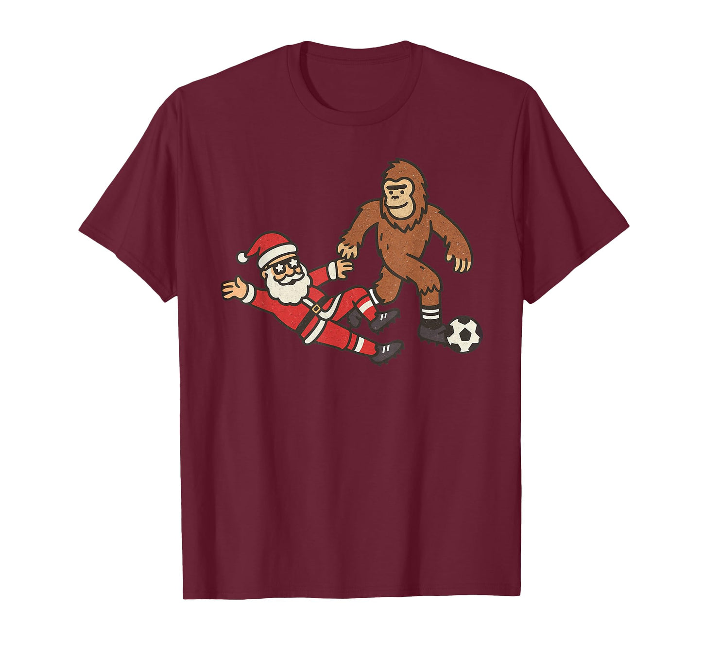Santa Sasquatch Playing Soccer Christmas Funny Xmas Holiday T-Shirt