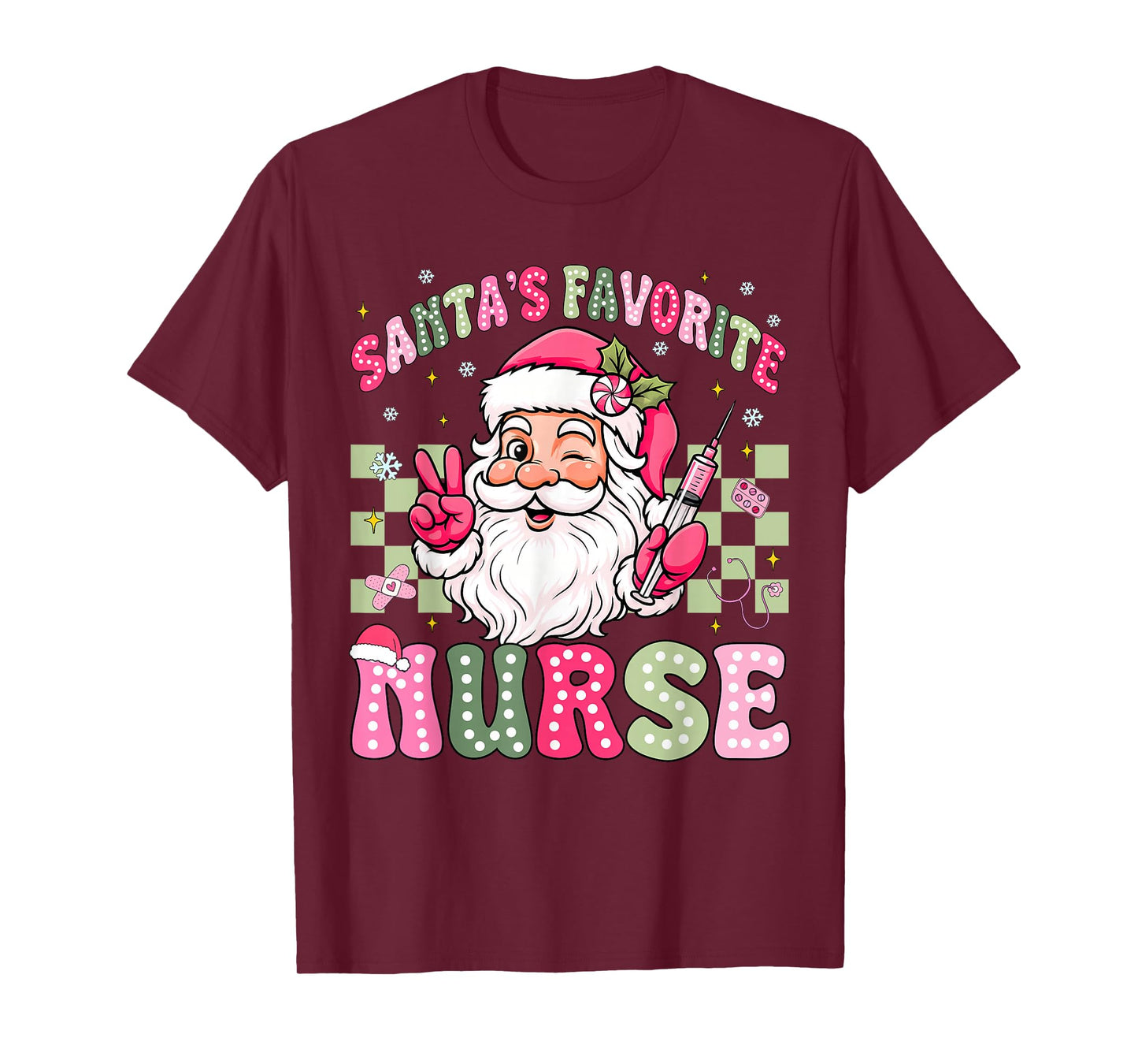 Santa's Favorite Nurse Groovy Christmas Teacher Boys Girls T-Shirt
