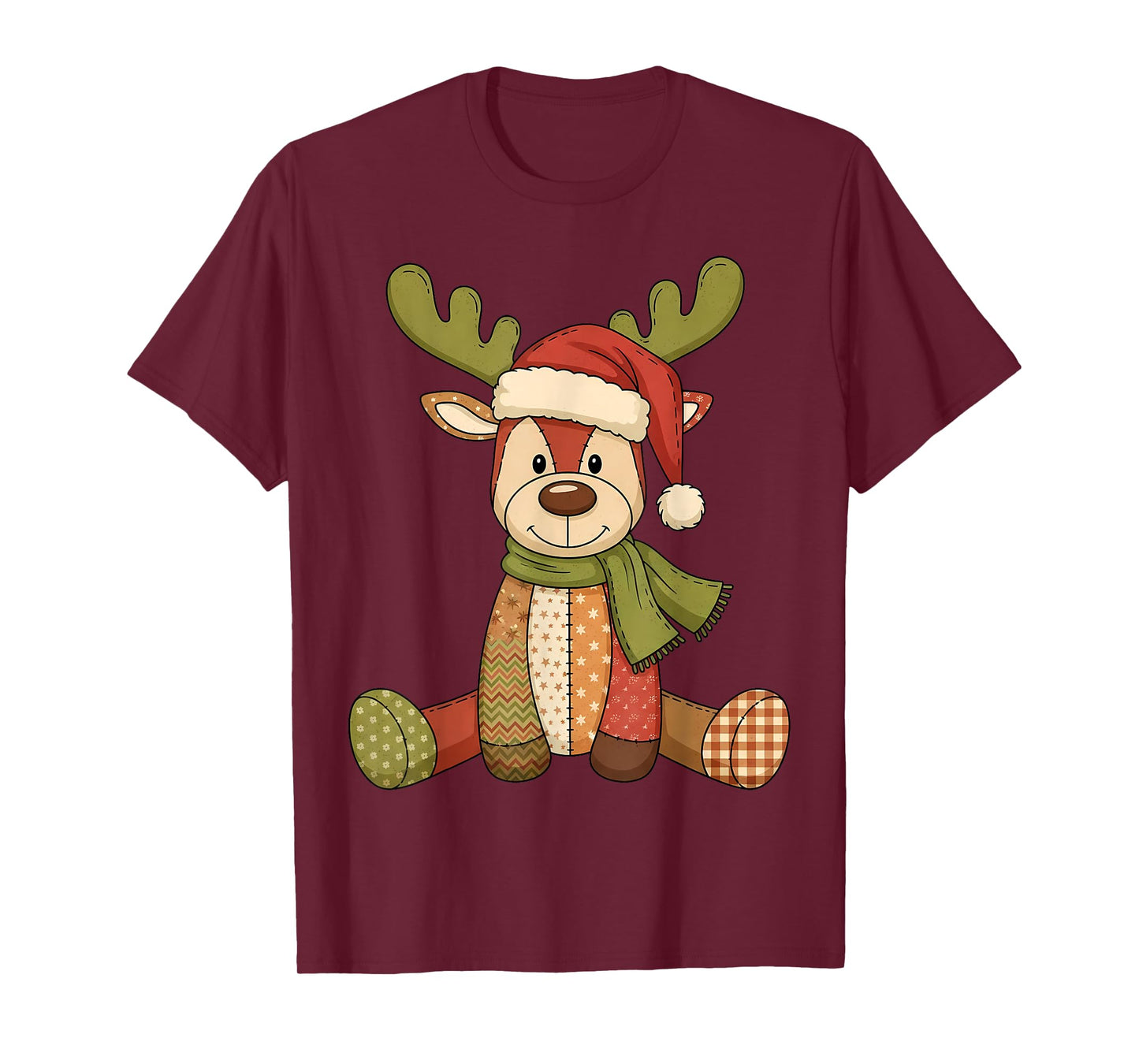 Christmas Patchwork Retro Reindeer Men Women Pajama T-Shirt