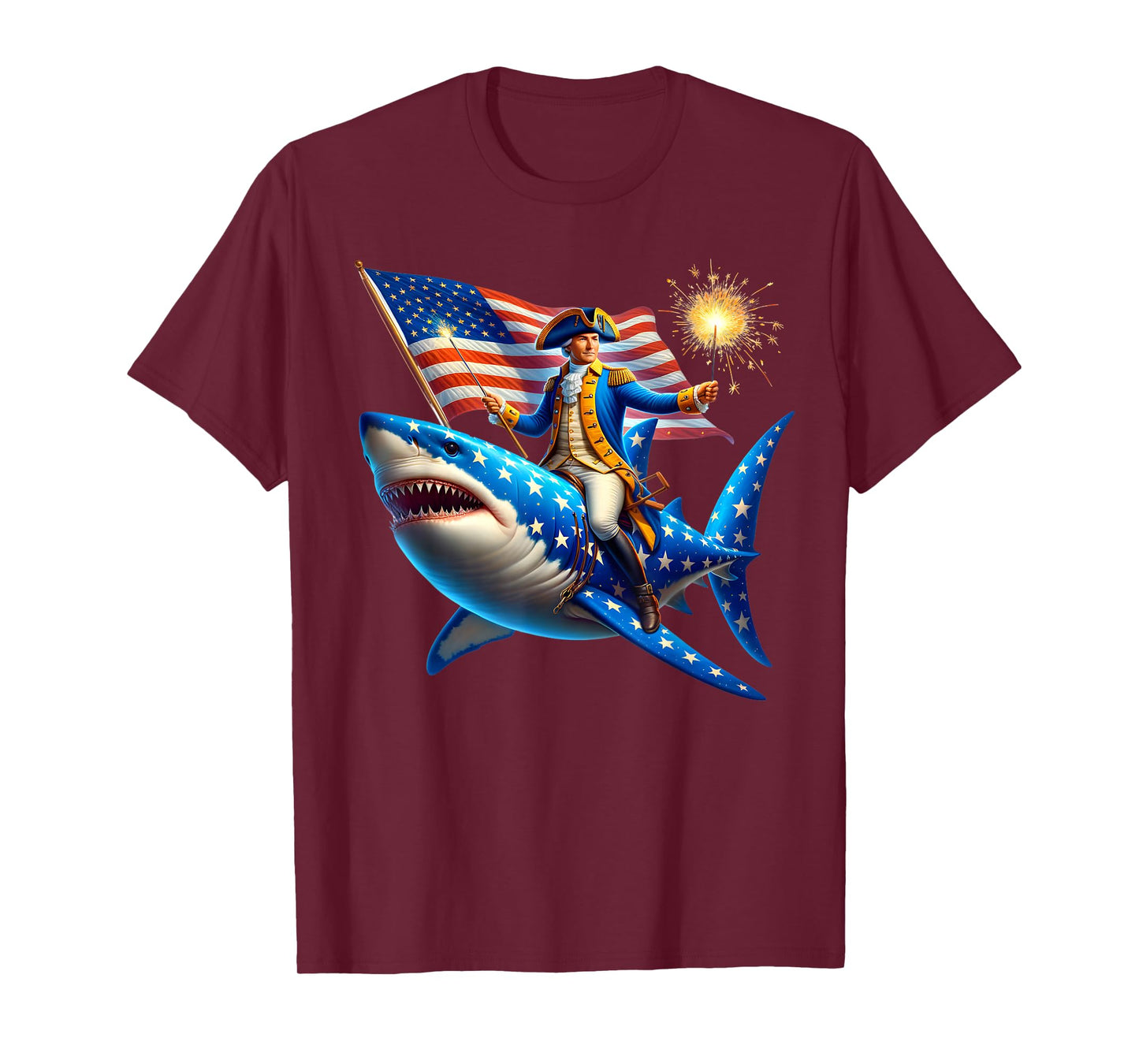 Washington Riding Shark Funny July 4th American Flag Patriot T-Shirt for Women Men