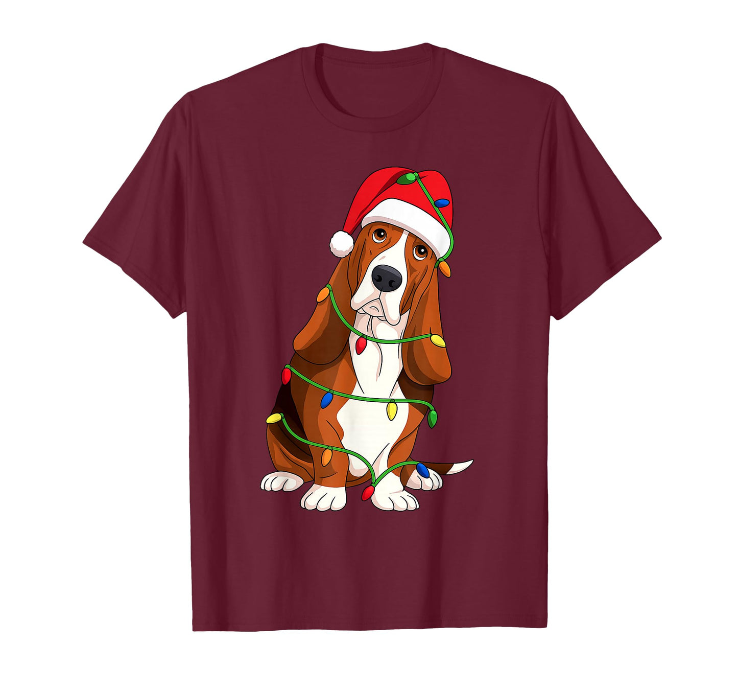 Basset Hound Christmas Tree Lights Holiday Dog Lover T-Shirt