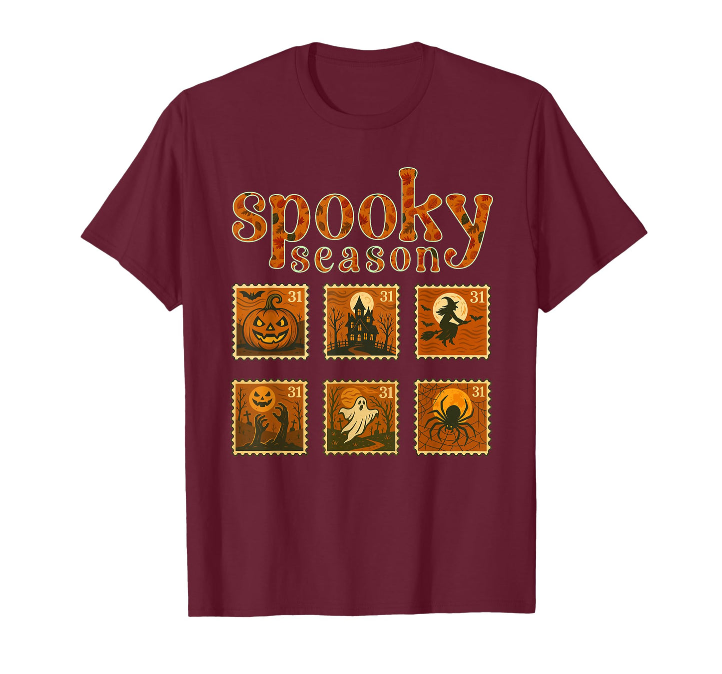 Vintage Halloween Postage Stamps Spooky Art - Leaves Fall T-Shirt