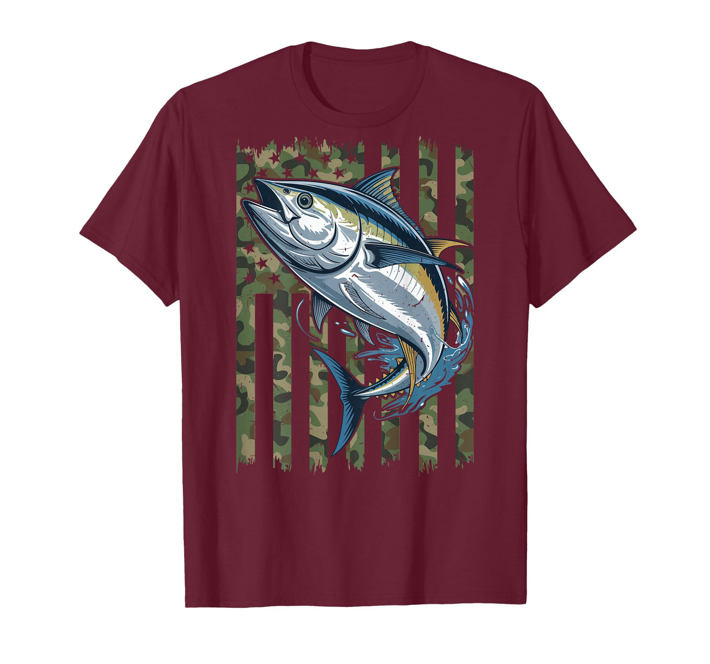 Youth Boys Tuna Fishing American Flag Camo Fishing Patriotic T-Shirt