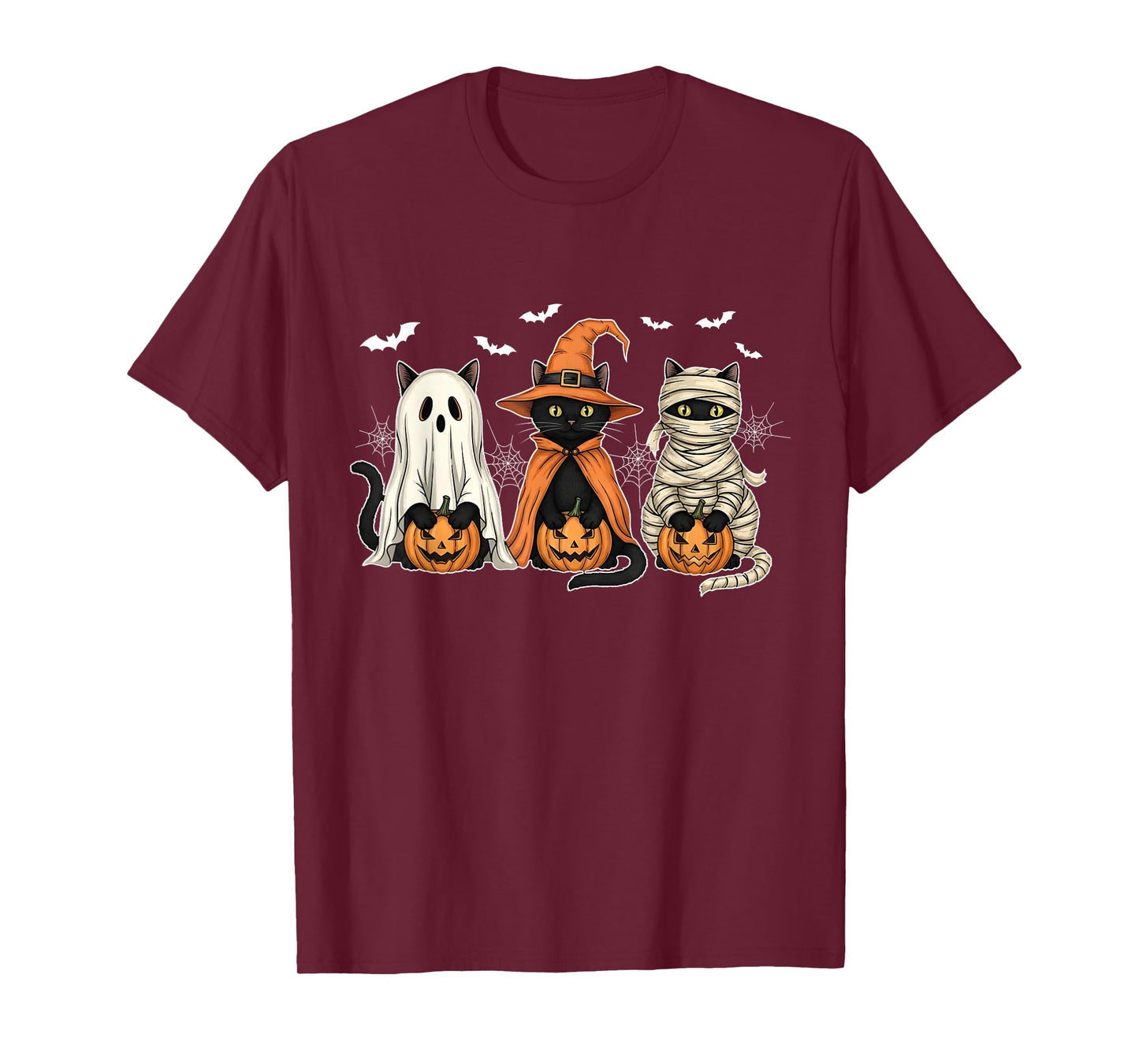 Spooky Black Cat Witch Ghost Mummy Scary Halloween Pumpkin T-Shirt