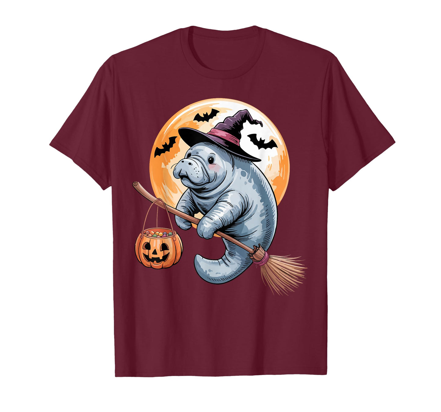 Manatee Witch Hat Pumpkin Halloween Costume Men Women Kids T-Shirt