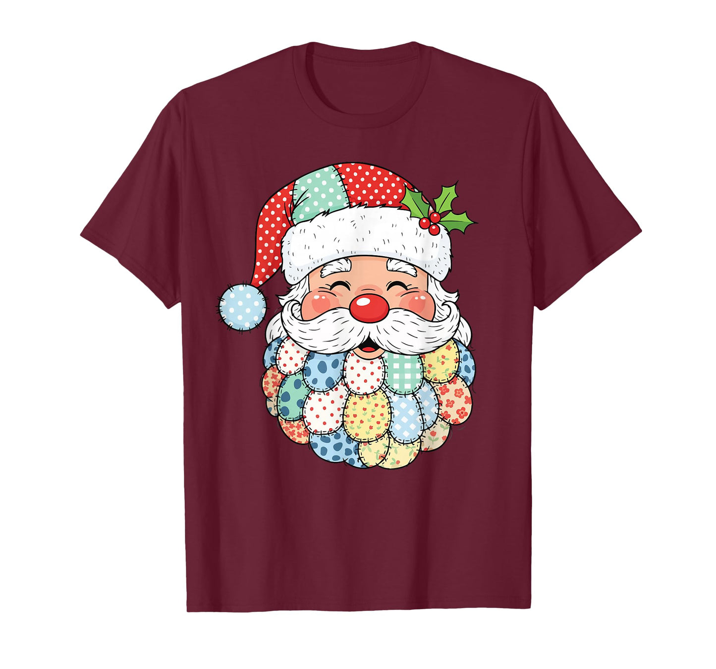 Retro Patchwork Santa Claus Christmas Preppy Xmas Quilting T-Shirt