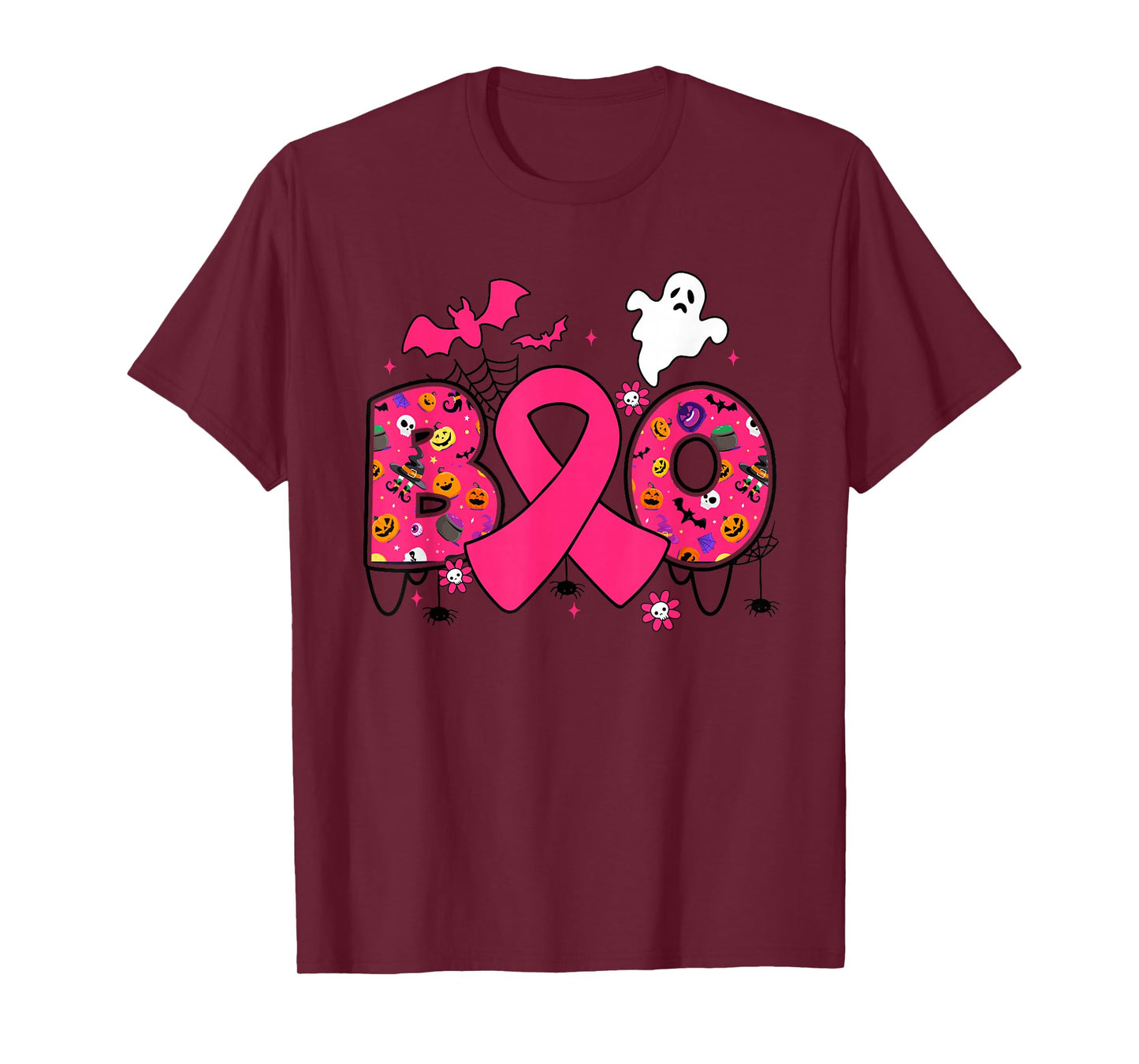 Boo Breast Cancer Pink Ribbon Ghost Witch Pumpkin Halloween T-Shirt