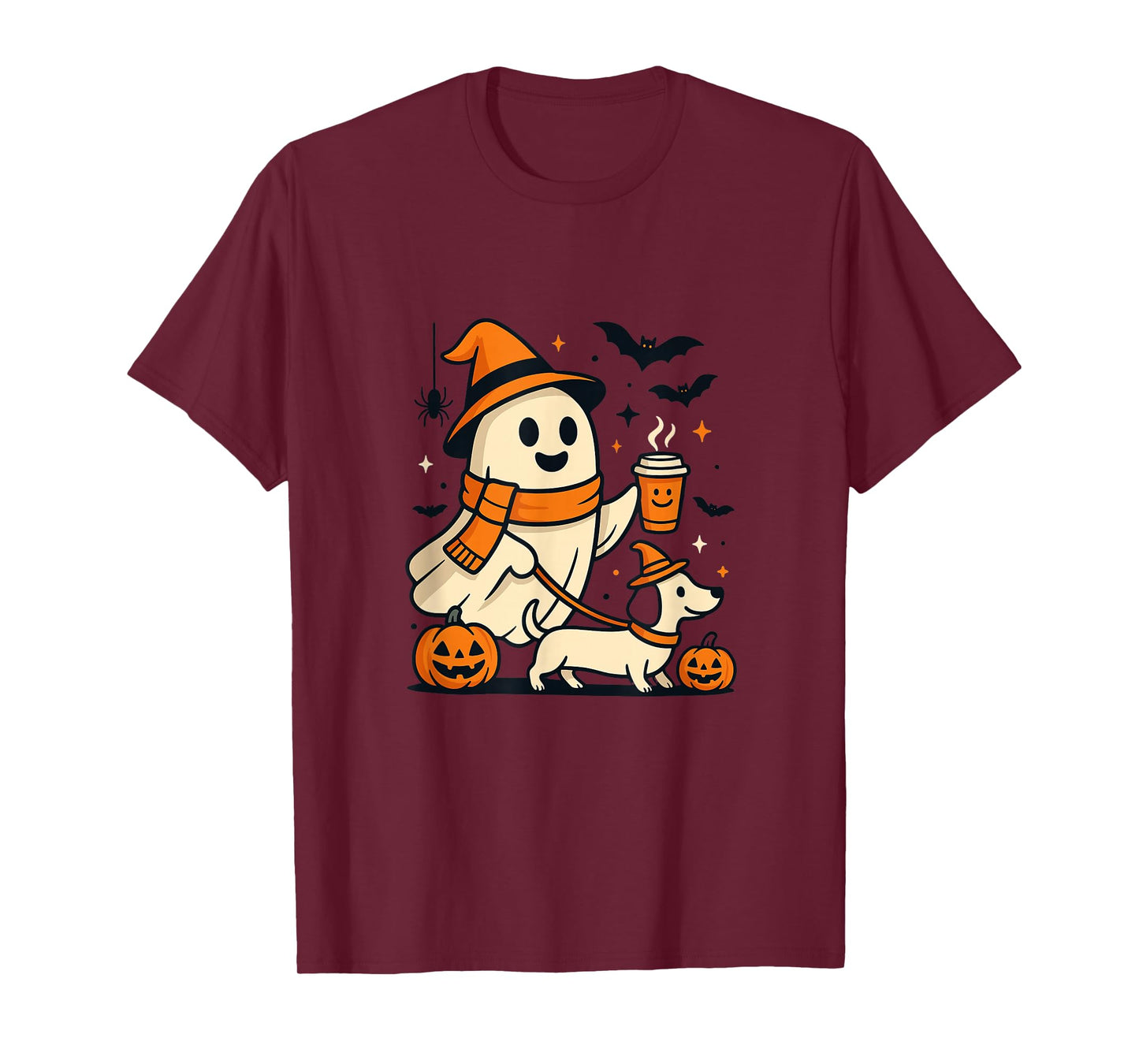 Cute Ghost with Dachshund Dog Coffee Halloween T-Shirt