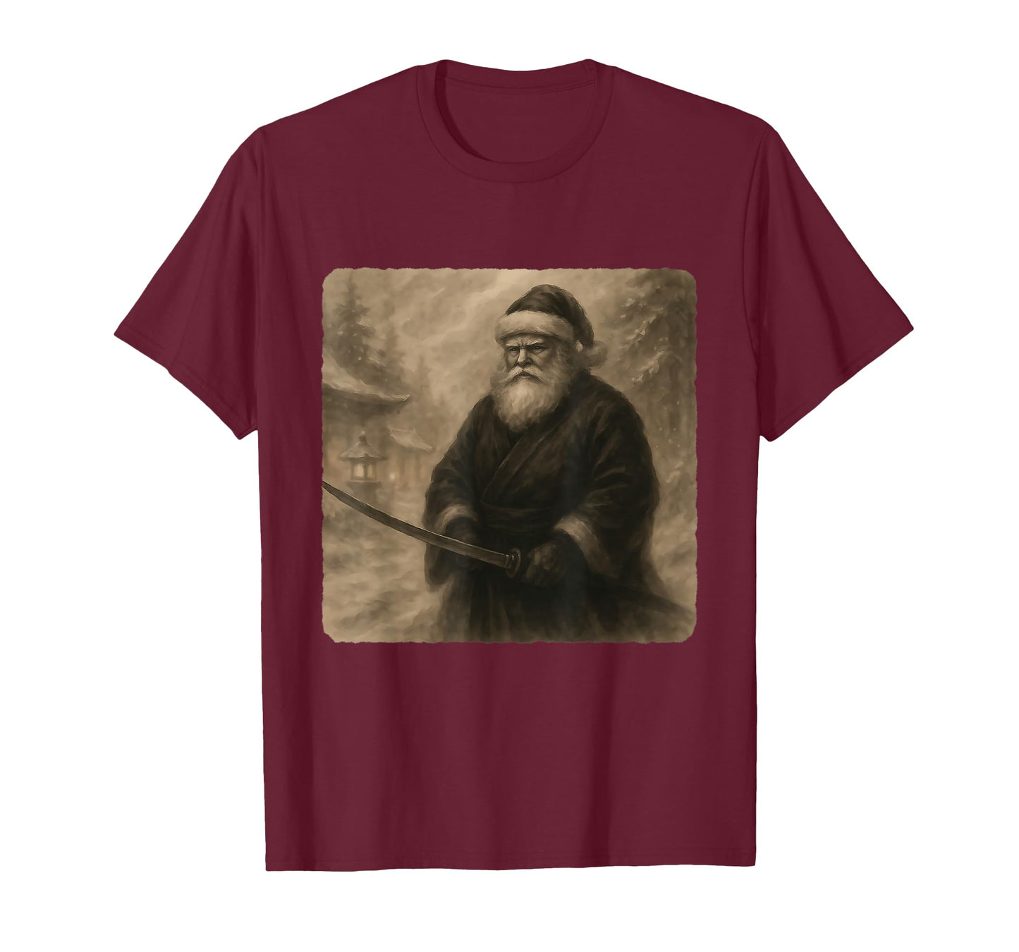 Santa Claus Samurai Warrior Katana Kimono Zen Sumi-E Vintage T-Shirt