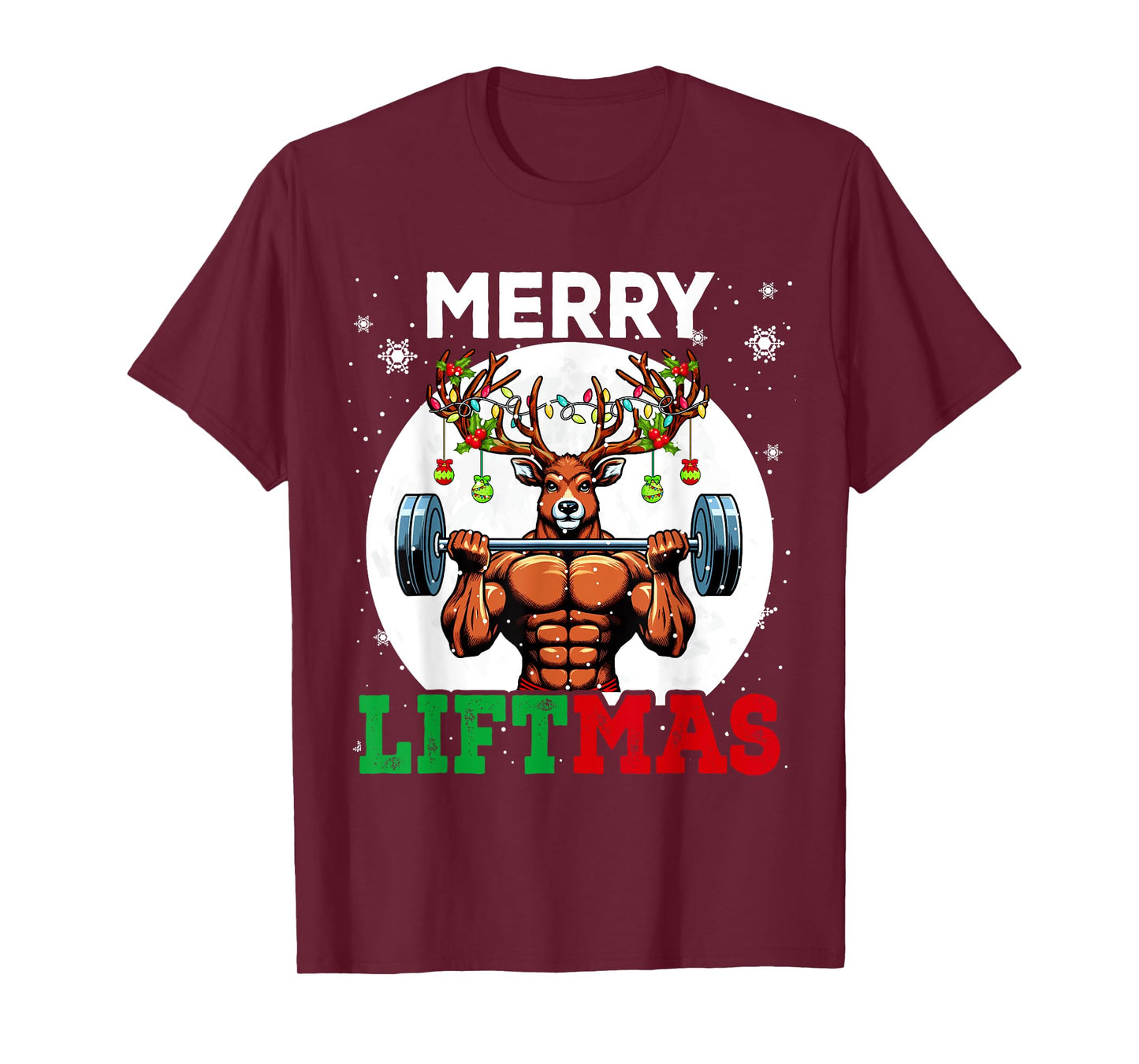 Merry Liftma's Christmas Reindeer Weightlifting Gym Workout T-Shirt