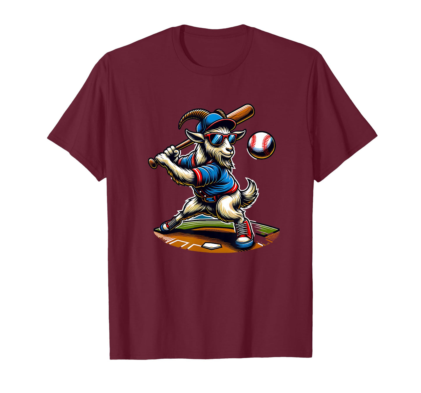 Goat Baseball Player With Bat And Ball Cool Animal Sports T-Shirt