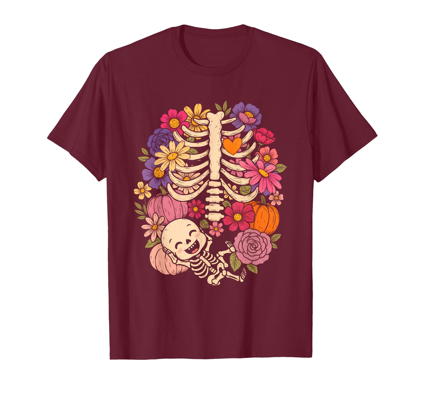 Halloween Pregnancy Announcement Baby Shower Pumpkin Floral T-Shirt