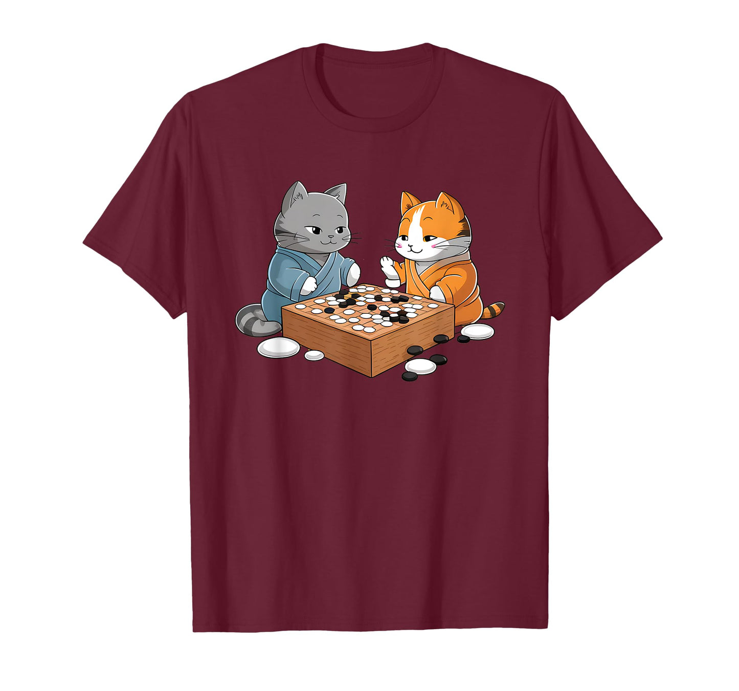 Kawaii Cat Samurais Playing Go Board Game Baduk Funny Cat T-Shirt