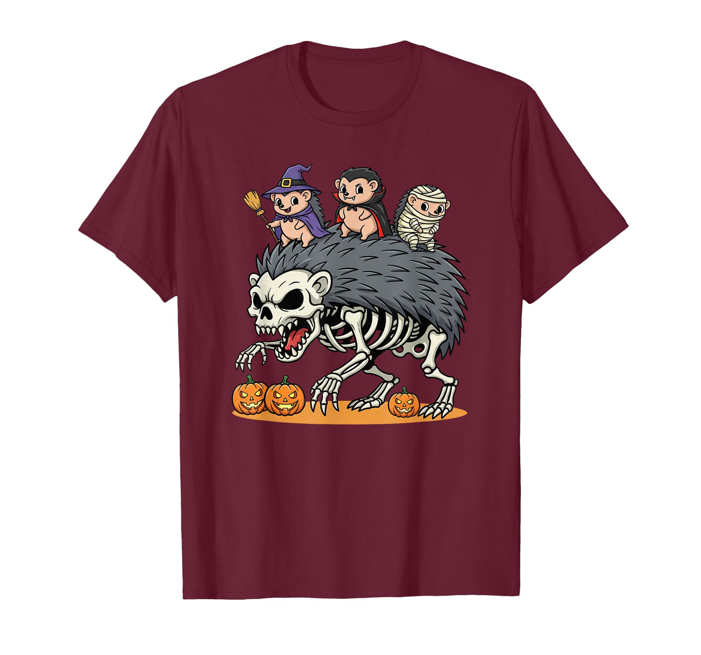 Hedgehog Skeleton Mummy Witch Halloween Kids Mens Womens T-Shirt