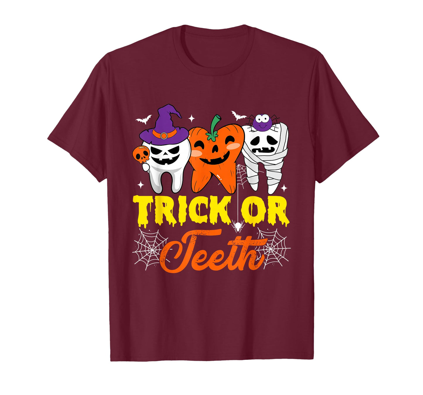 Trick Or Teeth Tooth Pumpkin Witch Hat Dental Halloween T-Shirt