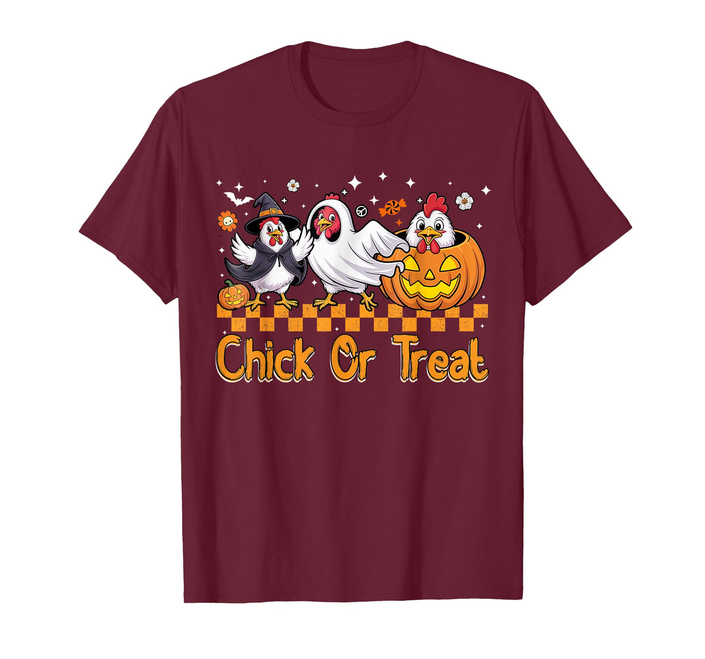 Retro Halloween Chick Or Treat Spooky Chickens Ghost Witch T-Shirt