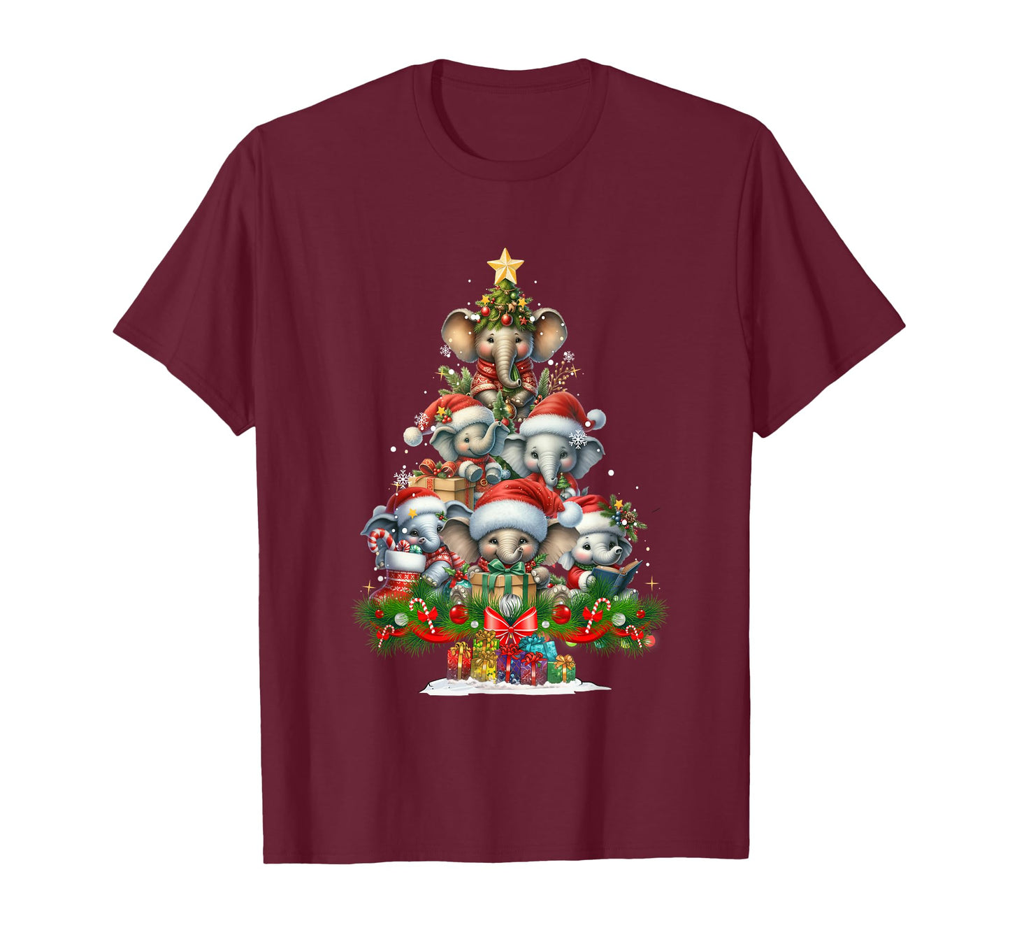 Cute Elephant Christmas Tree Funny Santa Hat Xmas Holiday T-Shirt