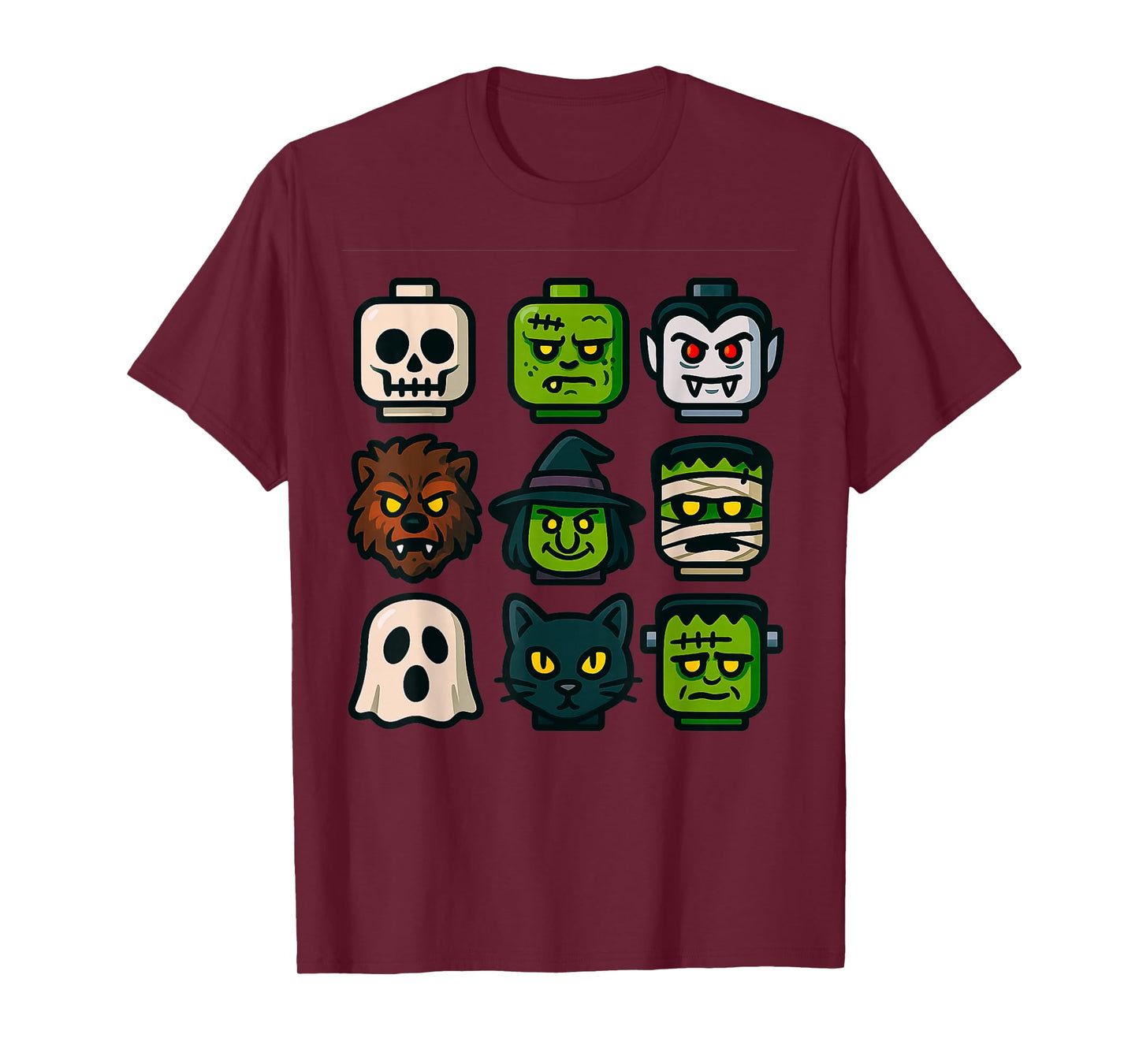 Monster Faces Pop Art Halloween Block Style Graphic T-Shirt