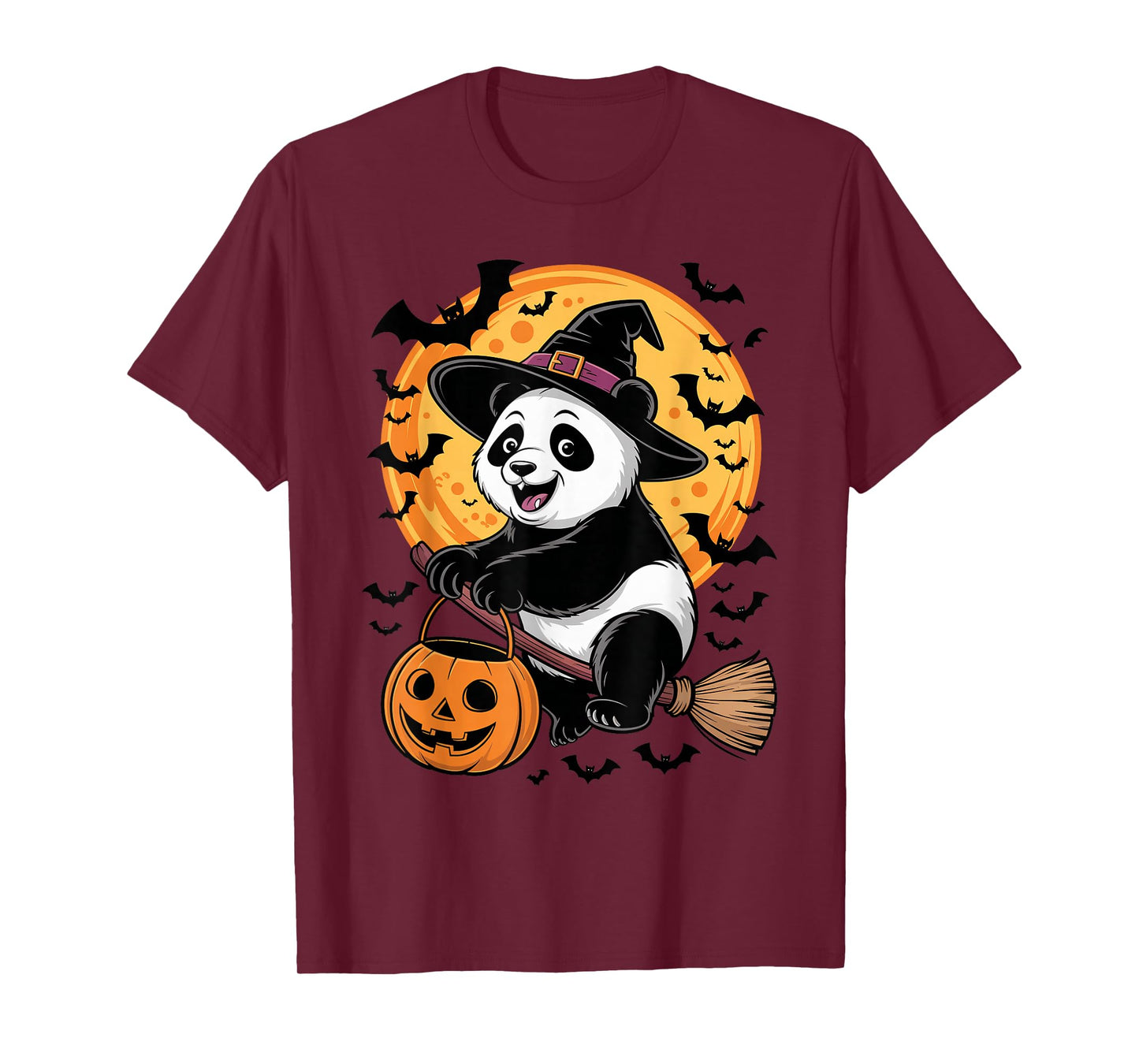 Cute Panda Halloween Witch Hat Jack-o-Lantern Candy Bucket T-Shirt