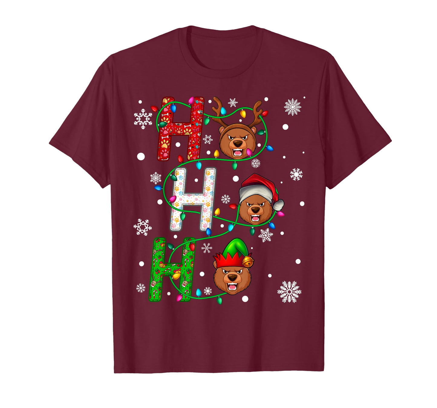 Matching Christmas Santa Hat Ho Ho Ho Bear Animal Xmas T-Shirt