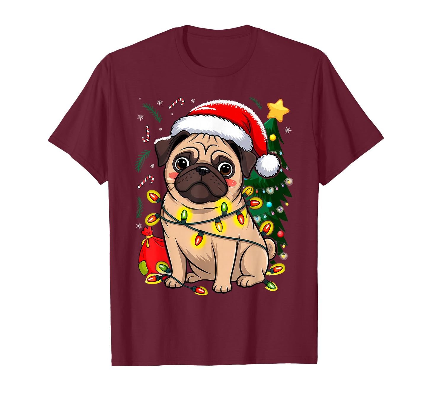 Christmas Dog Santa Clause Pug Puppy X-mas T-Shirt