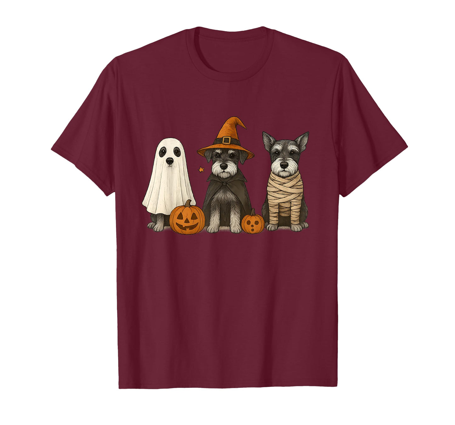 Retro Miniature Schnauzer Witch Scary Halloween Pumpkin T-Shirt