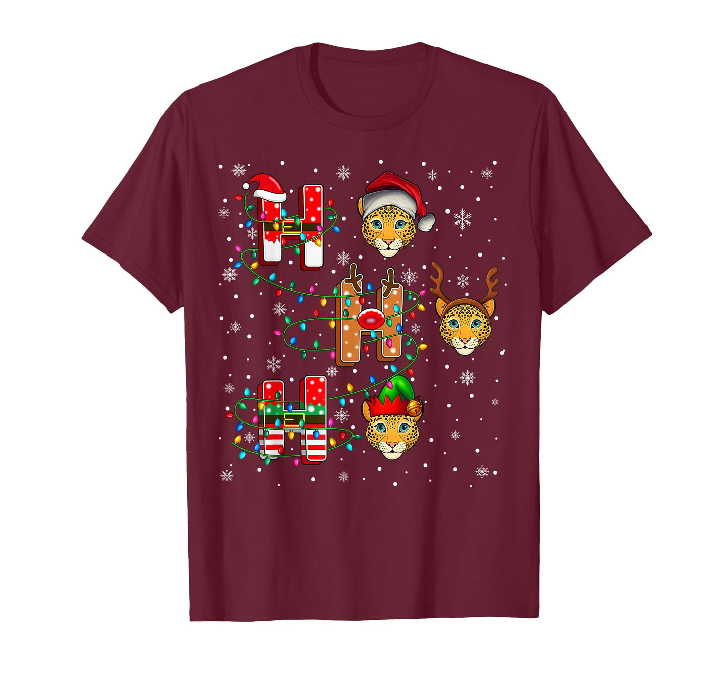 Ho Ho Ho Santa Reindeer Hat Elf Leopard Animal Christmas T-Shirt