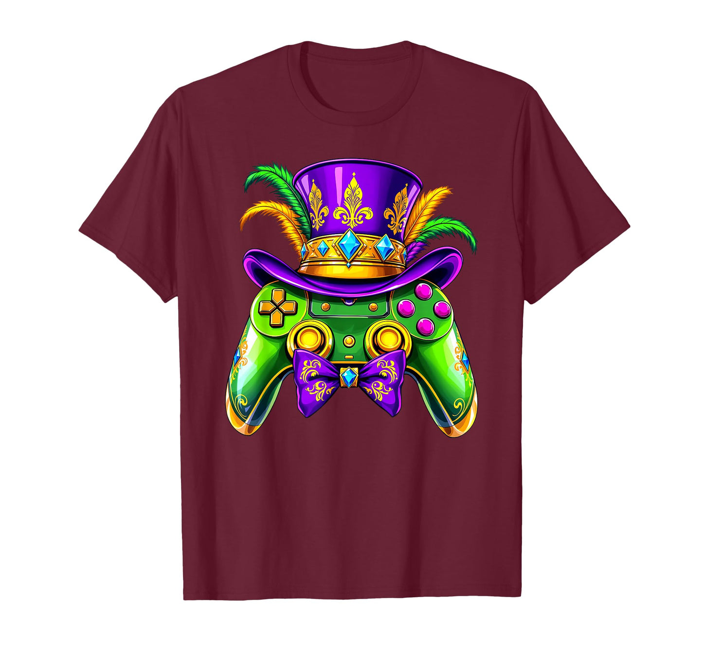 Mardi Gras Video Game Controller Jester Mask Kids Boys Mens T-Shirt