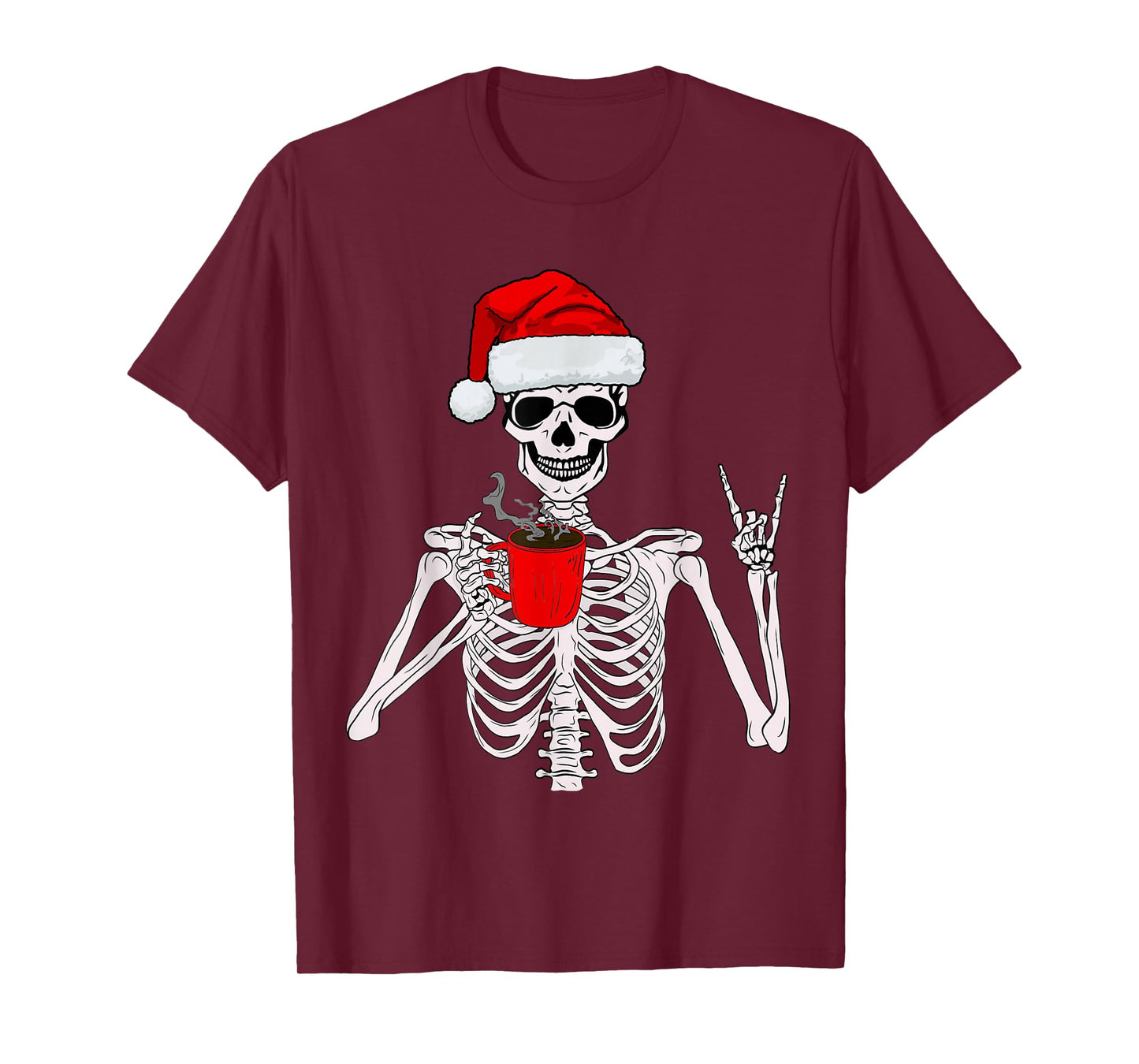 Funny Skeleton Santa Coffee Lover Christmas for Men Women T-Shirt