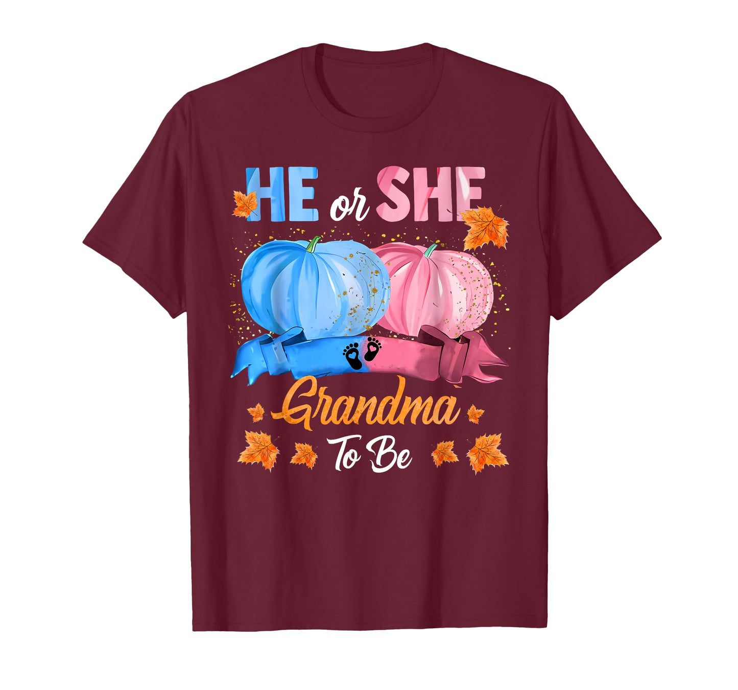 Halloween Pumpkin Gender Reveal He or She Grandma To Be T-Shirt