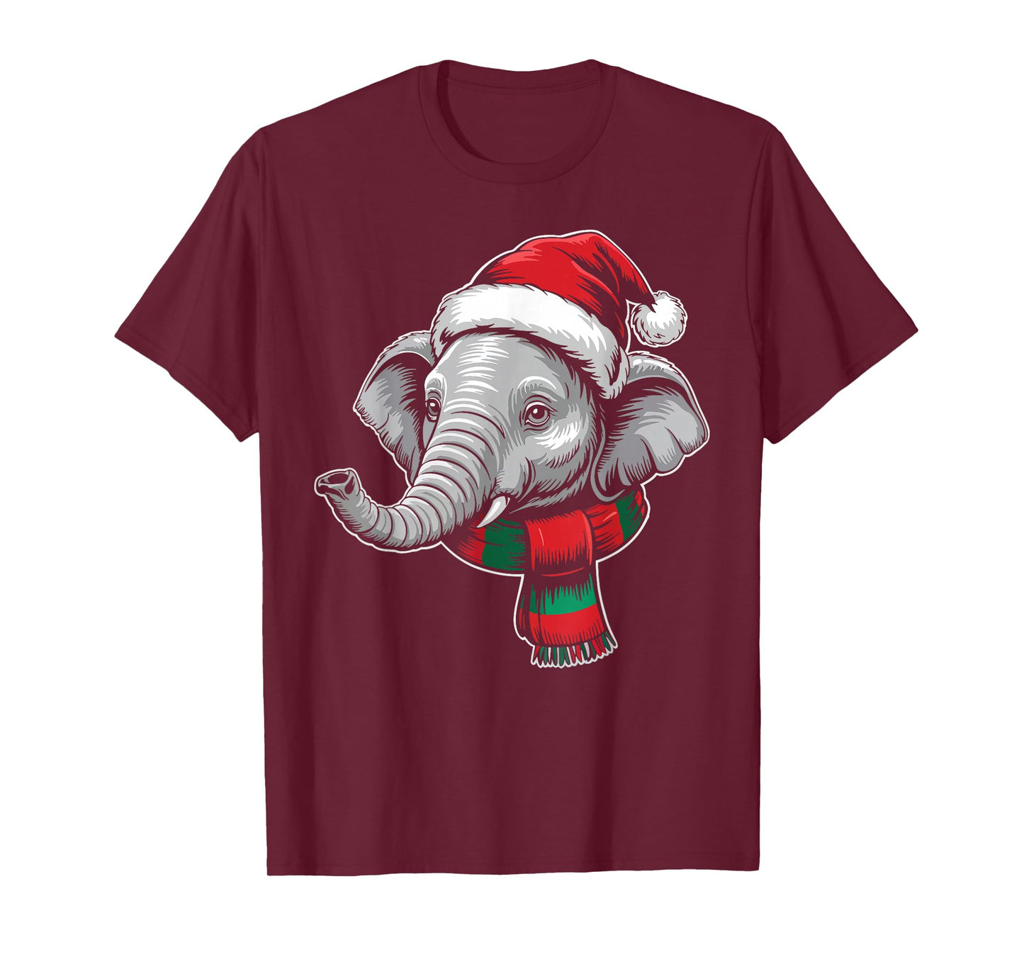 Elephant Xmas Santa Hat Scarf Christmas Costume T-Shirt
