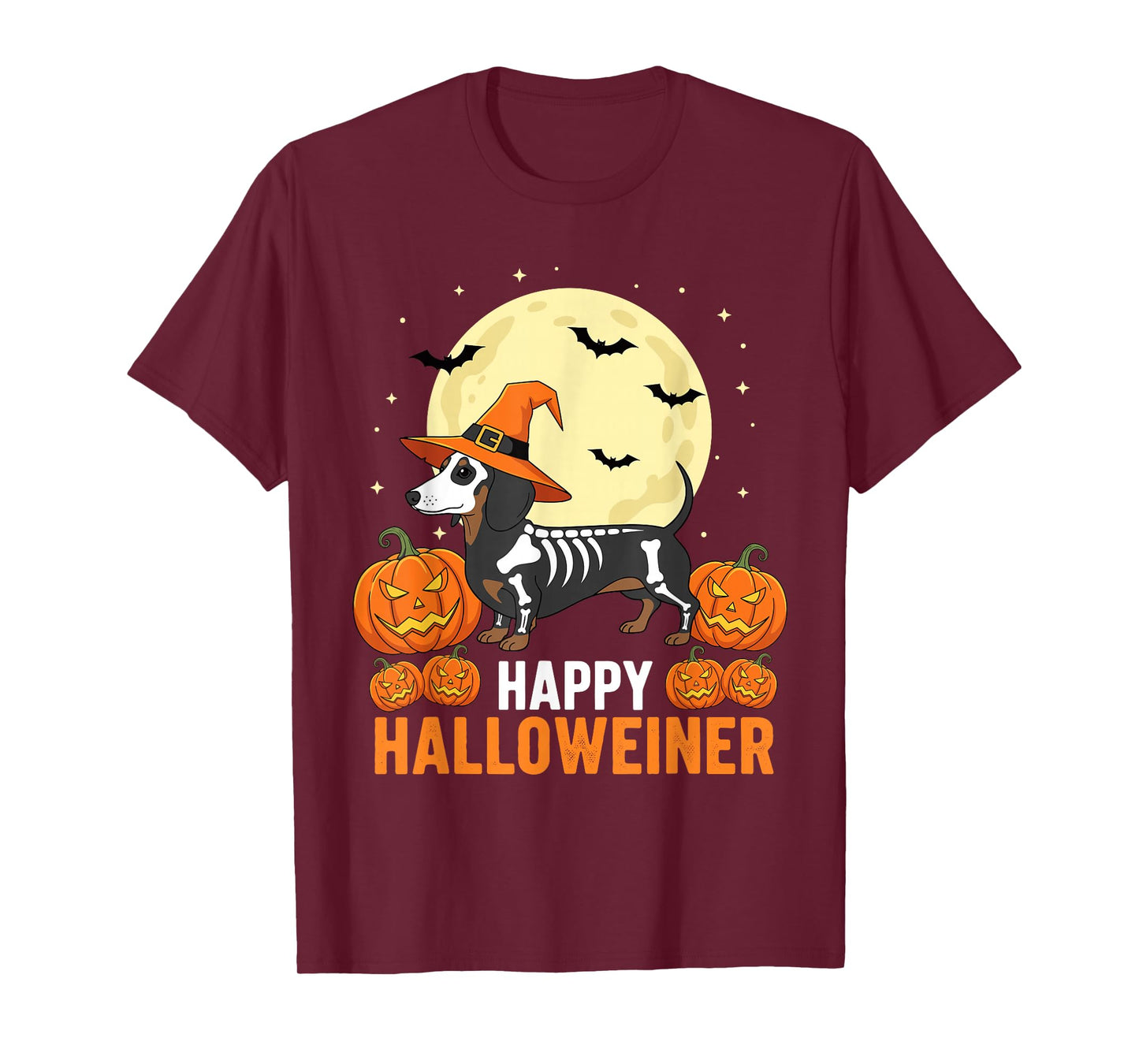 Happy Halloweiner Funny Halloween Dachshund Witch Skeleton T-Shirt