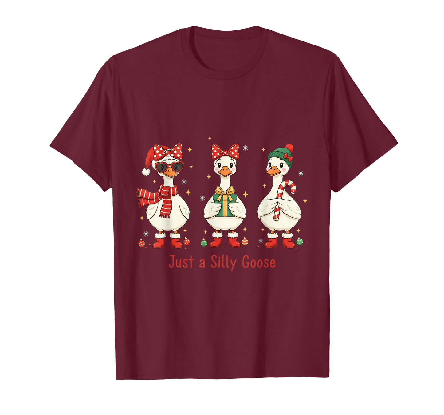 Just A Jolly Goose Santa Cute Bow Christmas Men Women Kid T-Shirt