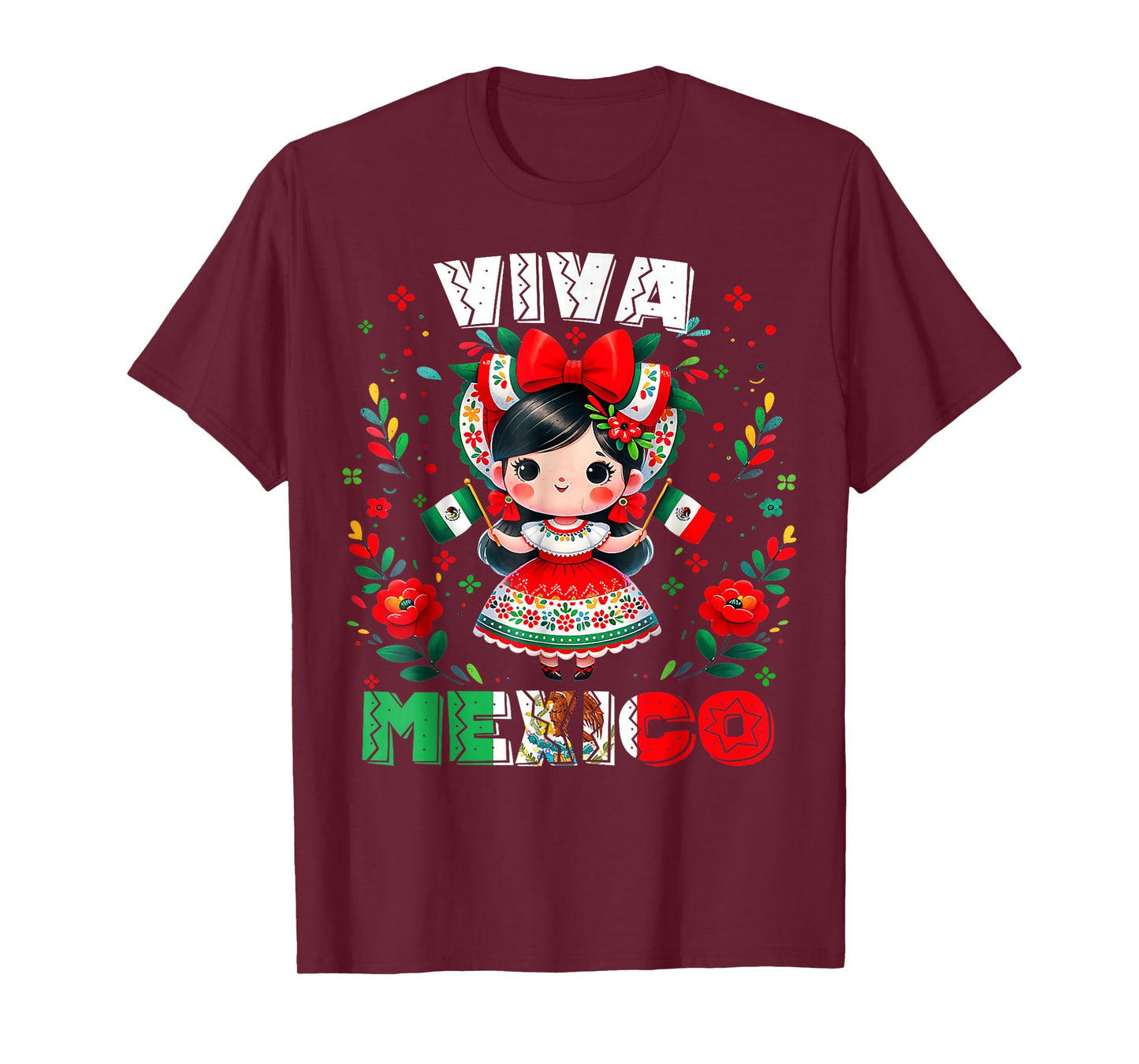 Viva Mexico Mexican Girl Flag Independence Day Girls Kids T-Shirt