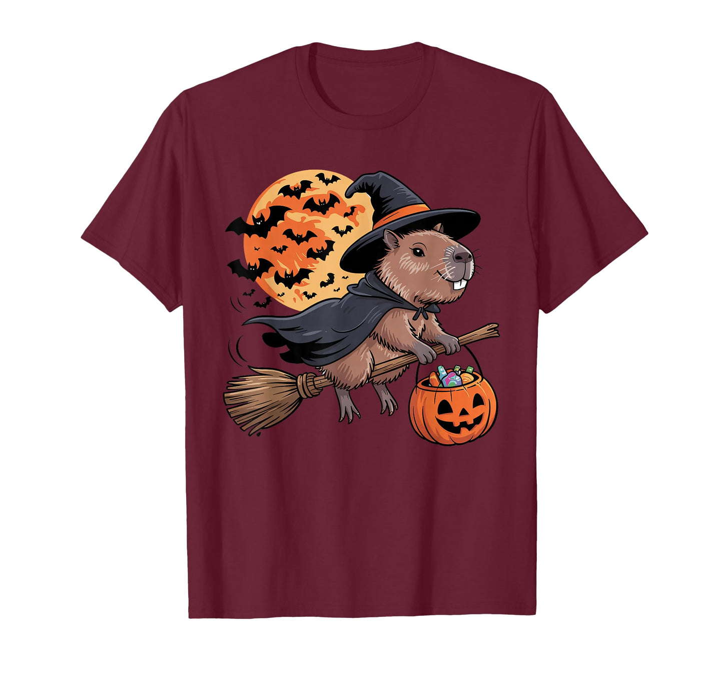 Trick or Treat Capybara Witch Halloween Pumpkin Candy Bucket T-Shirt