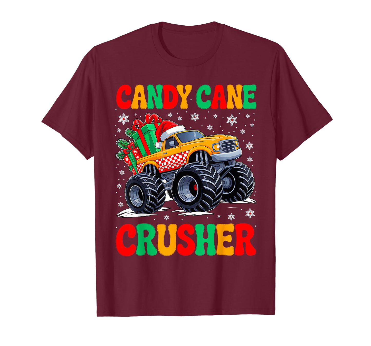 Groovy Christmas Candy Cane Crusher Xmas Monster Truck Boys T-Shirt