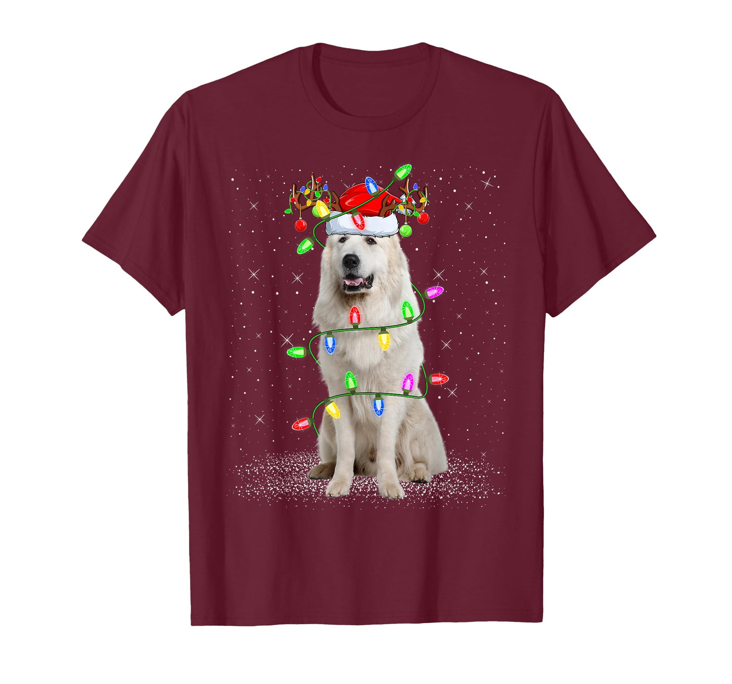 Great Pyrenees Dog Xmas Lights Santa Pet Dog Lover Christmas T-Shirt