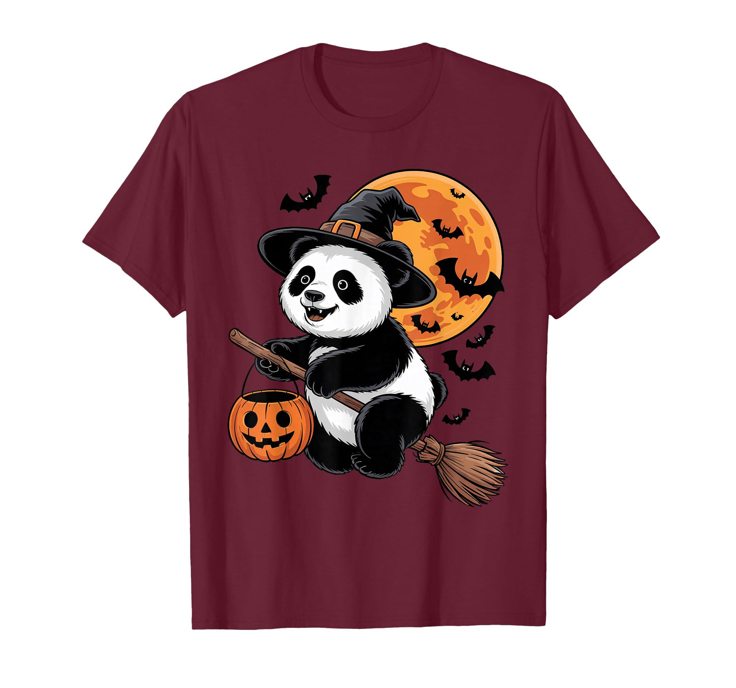 Trick or Treat Panda Witch Halloween Pumpkin Candy Bucket T-Shirt