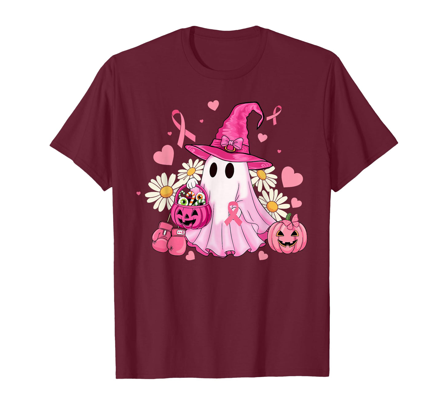 Pink Witch Ghost Halloween Breast Cancer Awareness Spooky T-Shirt