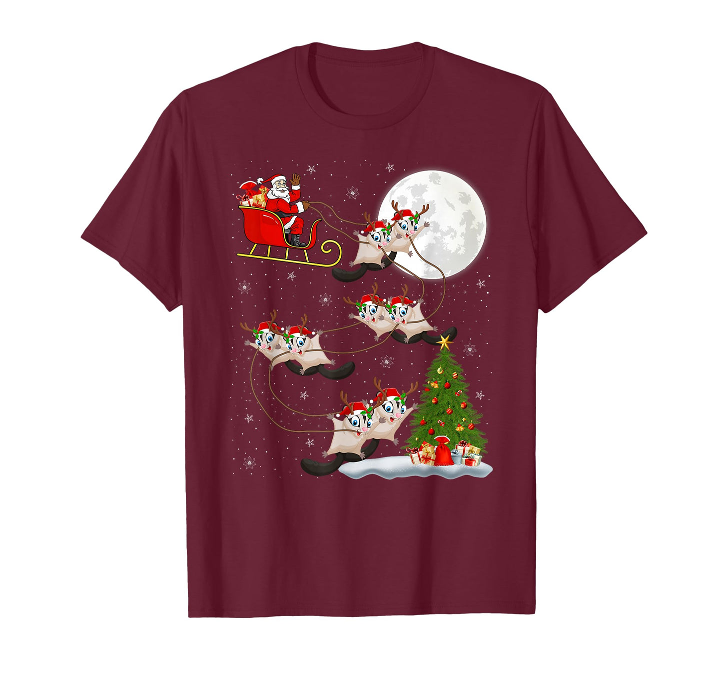 Sugar Glider Santa Sleigh Flying Funny Magical Christmas T-Shirt